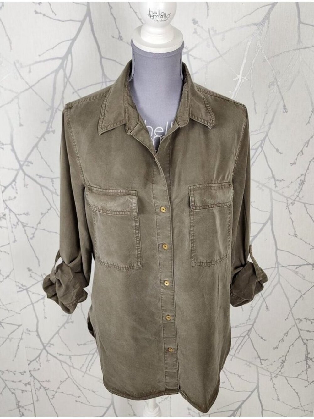 The Group Babton Army Green 100% Tencel Button Front Utility Shirt